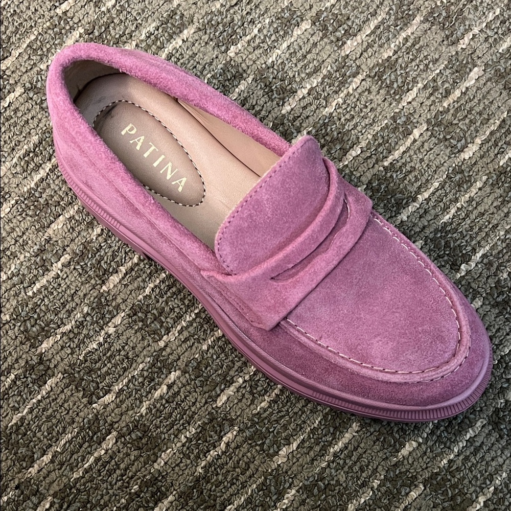 Patina Women's Pink Suede Penny Loafer - Comfortable Everyday Flat